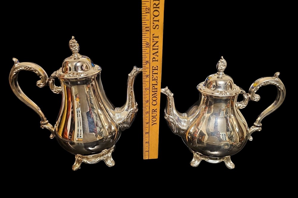 Wm Rogers & Son Silverplate Coffee Tea Service Set 5pc Ornate Floral Scroll Tray