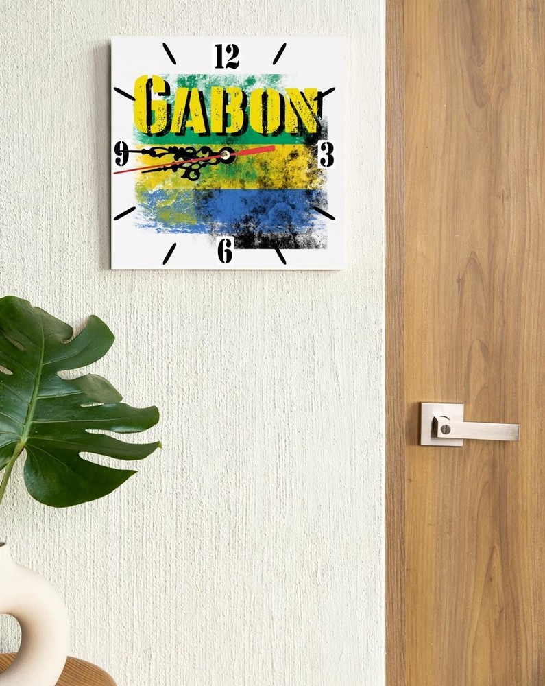 Gabon Flag Wall clock patriots CERAMIC Tile Watch Support Décor