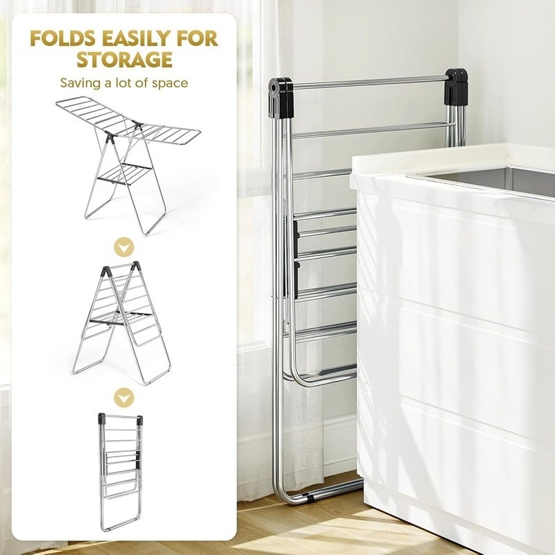 Clothes Drying Rack Clothing with Height-Adjustable Foldable Gullwings Laundry