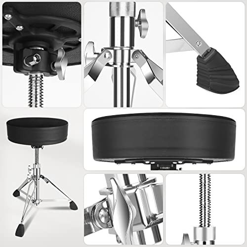 Adjustable Drum Throne Seat - Thick Padded Stool for Drummers + 2Pcs 5A Sticks