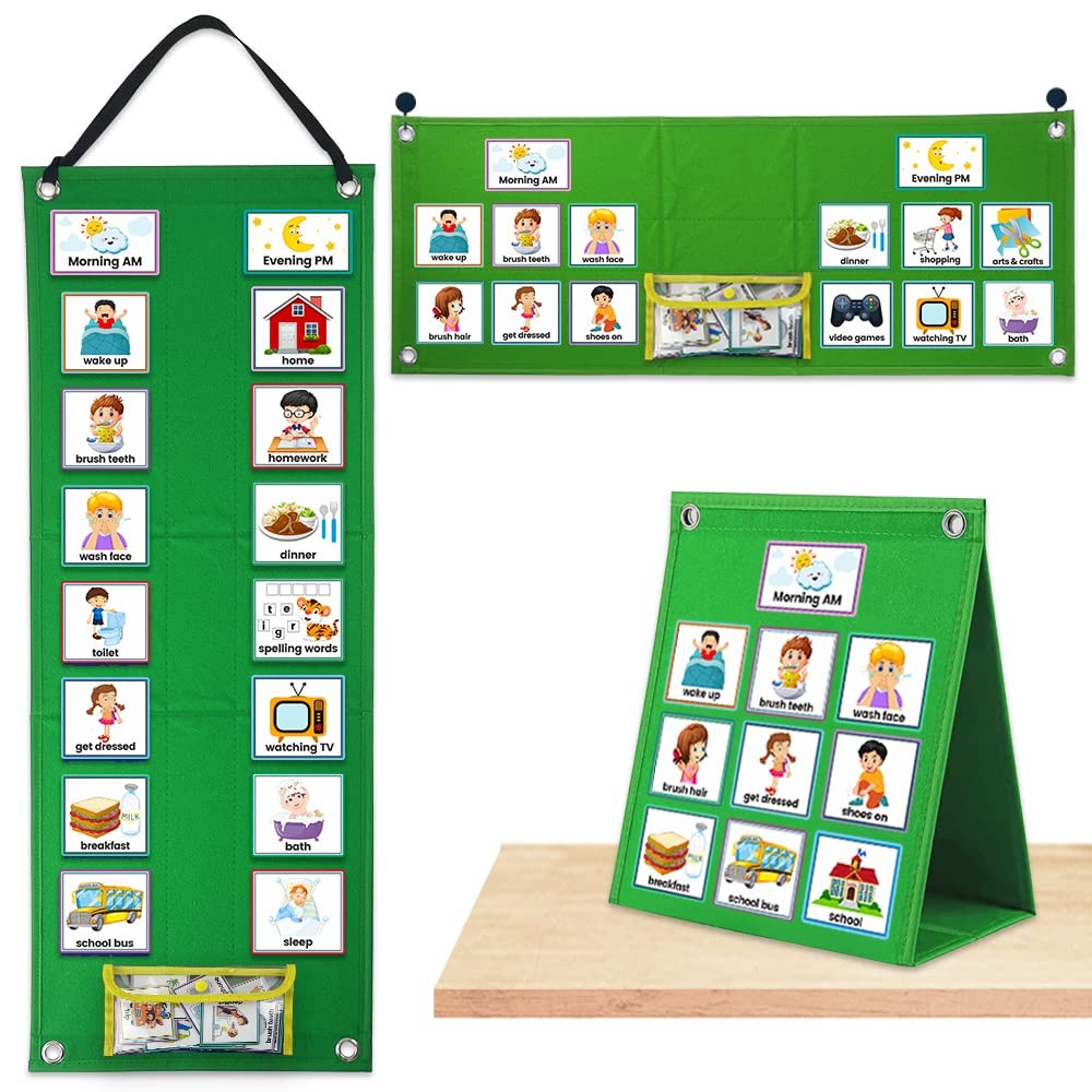 Visual Schedule Chart for Kids - Daily Routine & Autism Learning Tool Green