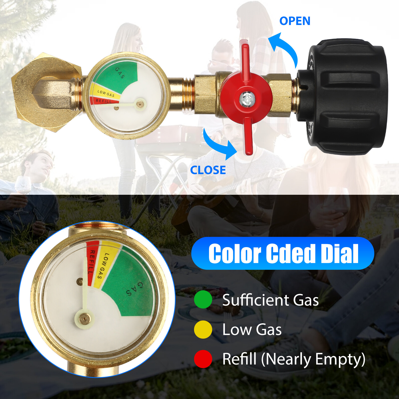Propane Refill Adapter w/ON-Off Valve and Gauge Fill 1Lb Bottle From 5-40Lb Tank