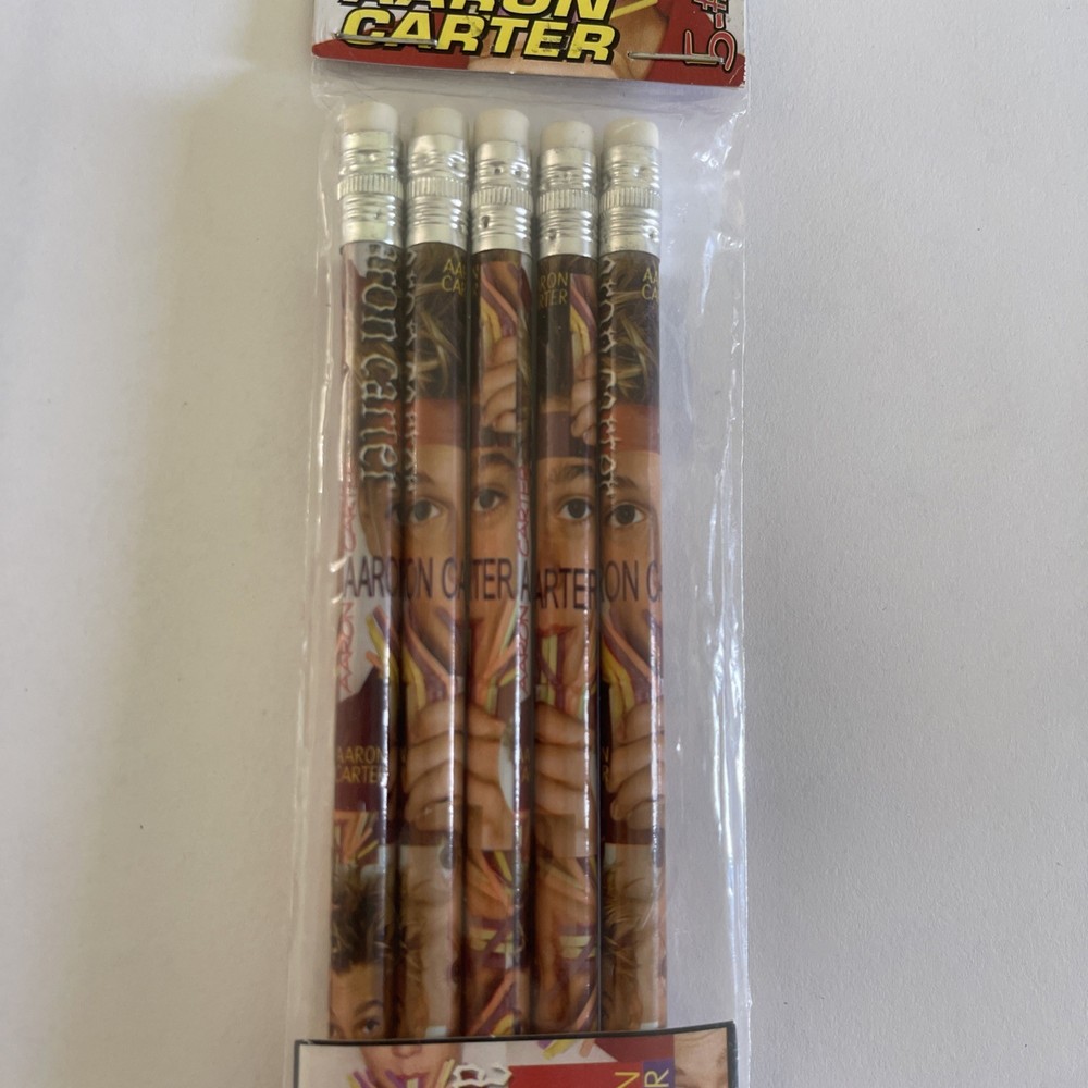 2002 Aaron Carter 5 Set Of #2 Pencils With Book Mark