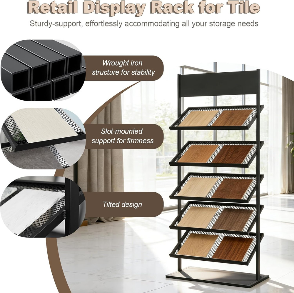 5-Tier Floor Tile Display Stand, Retail Display Rack for Tile, Building Material