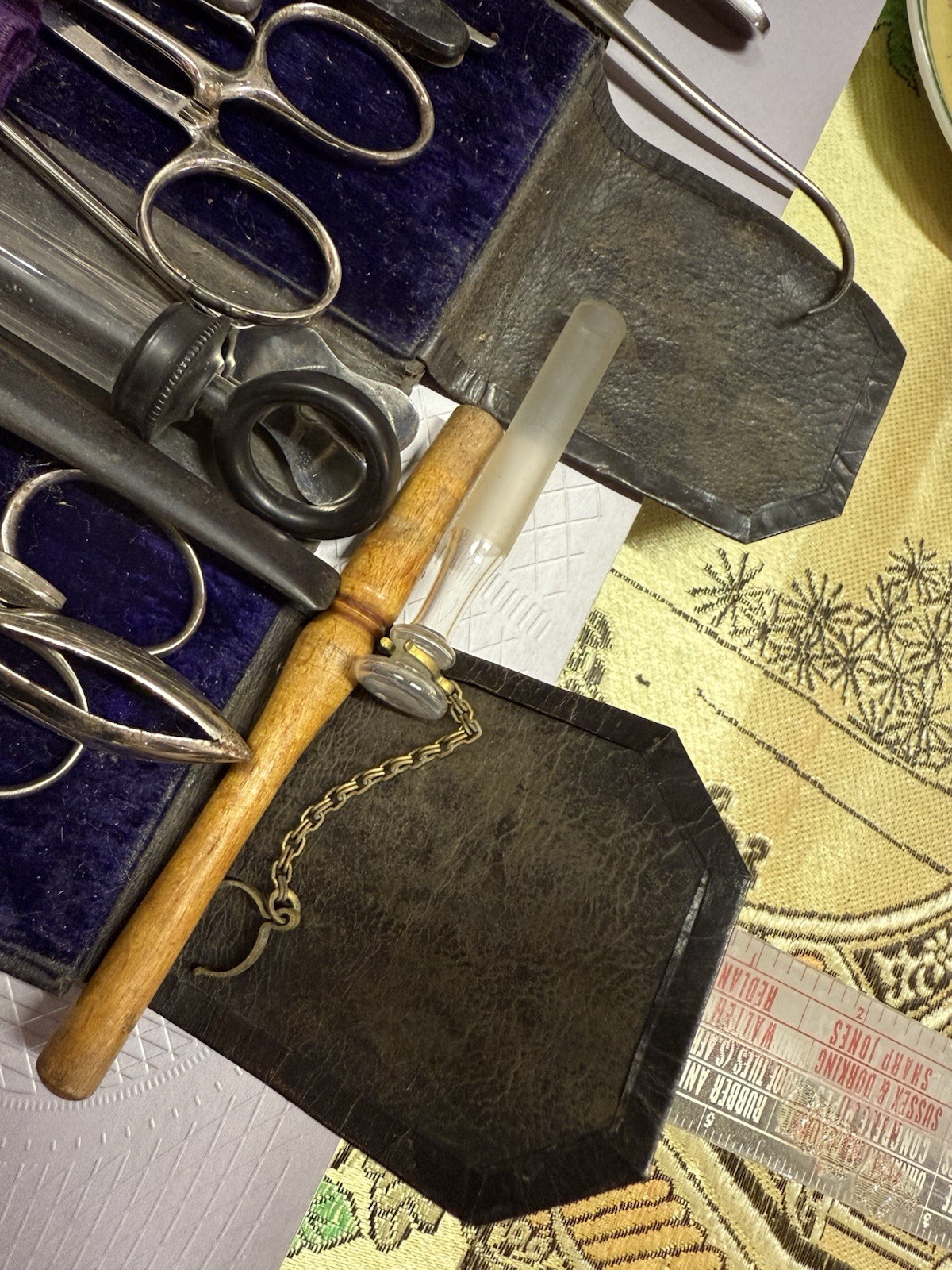 19c.medical Surgeon Surgical Case Set Lancets Instruments Ebony Bistoury,scalpel