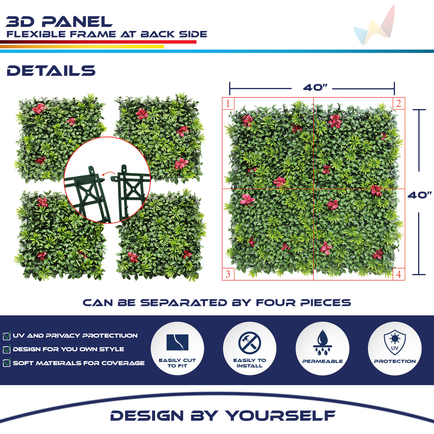 40"x40" Artificial Faux 3D Mix Leaf Privacy Fence Screen Decor Panel Hedge V1