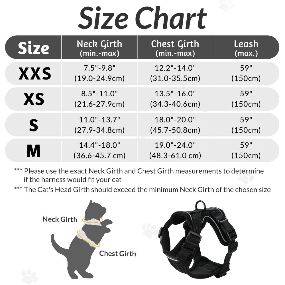 rabbitgoo Pet Cat Harness Dog Adjustable Reflective Vest Escape Proof Black XS