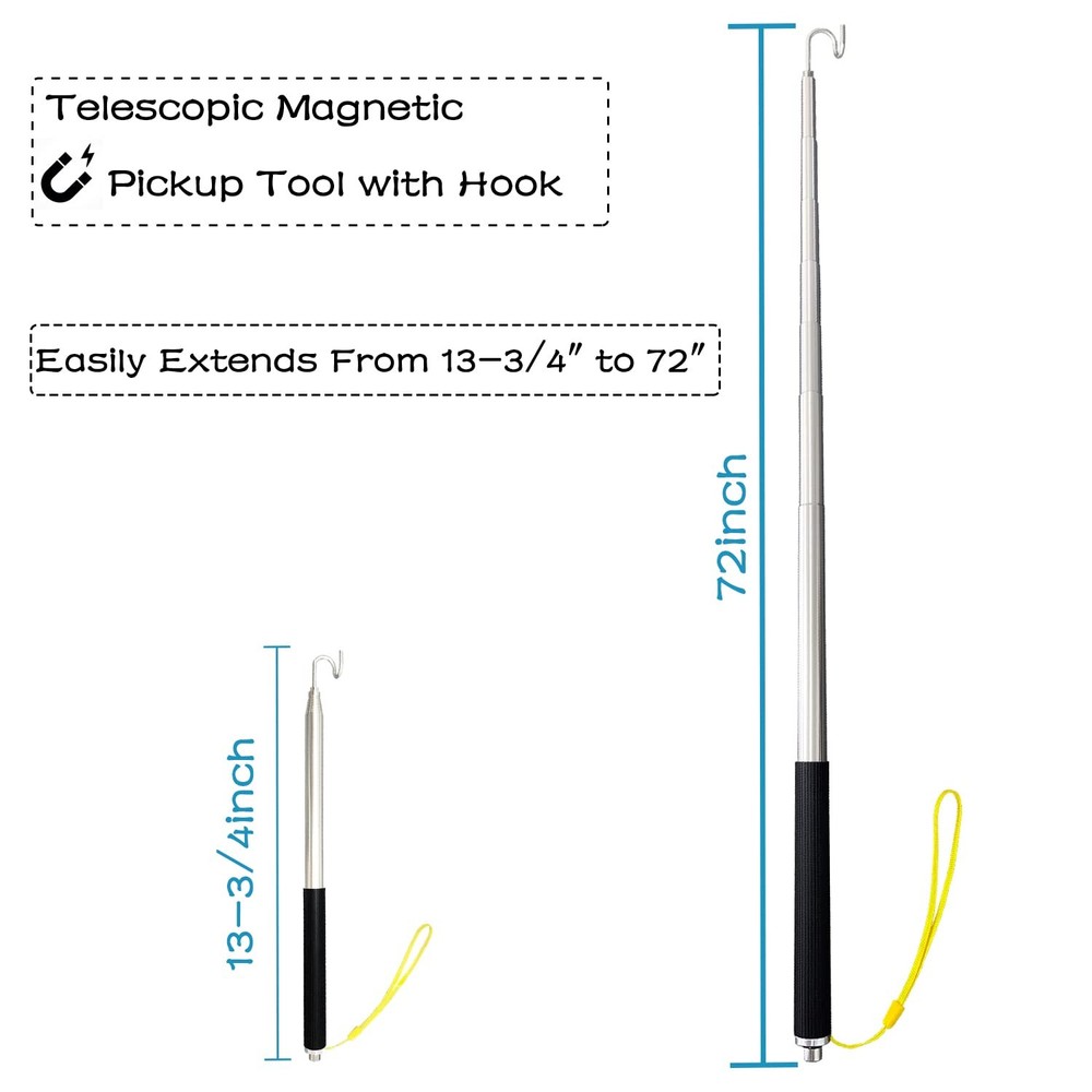 Telescoping Pole with Hook Magnetic Pickup Grabber Tool, Telescopic Push Pull...