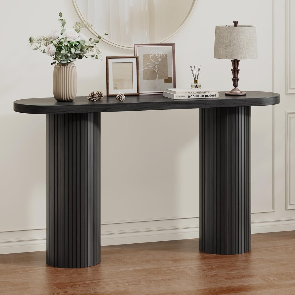55 Inch Entryway Console Table, Fluted Sofa Table Behind The Couch, Mid-Centu...