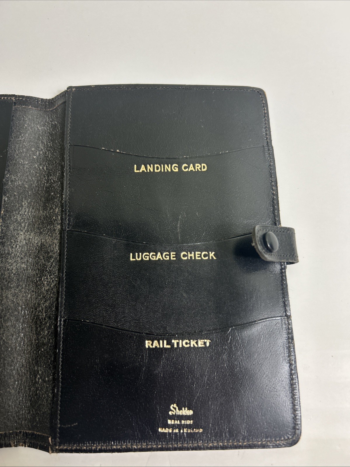 Vintage Sheldon Bifold Black Leather Passport Organizer Made In England 7x5