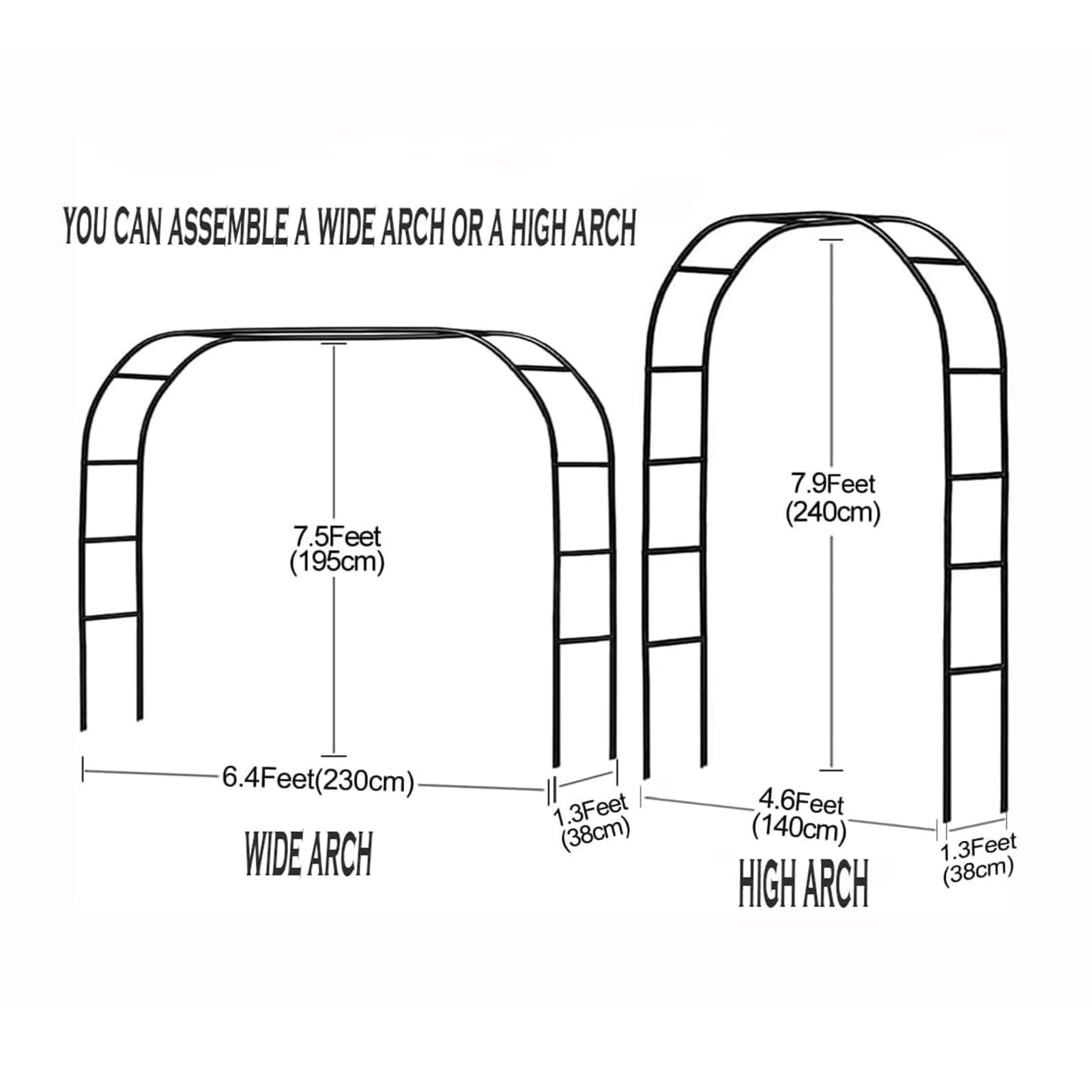 7.8ft Garden Arch Trellis for Climbing Plants, Metal Arch Frame, Pumpkin Arch