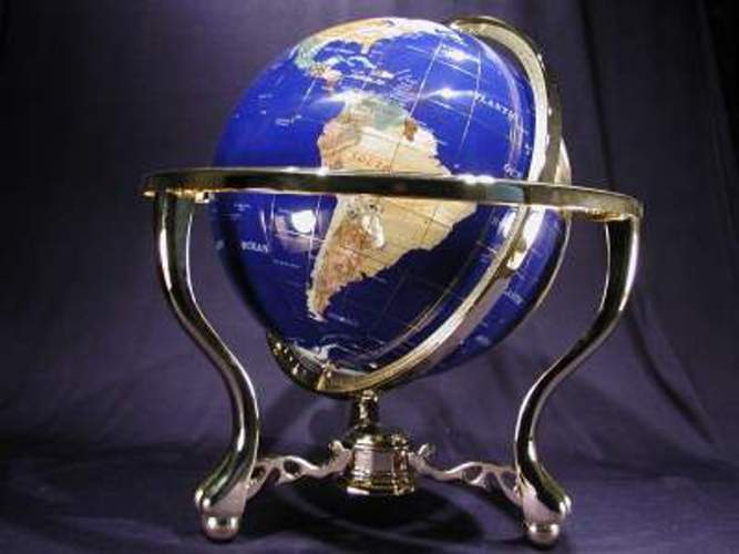 Gem Globe in Solid Brass Frame with Compass-FREE SHIPPING!