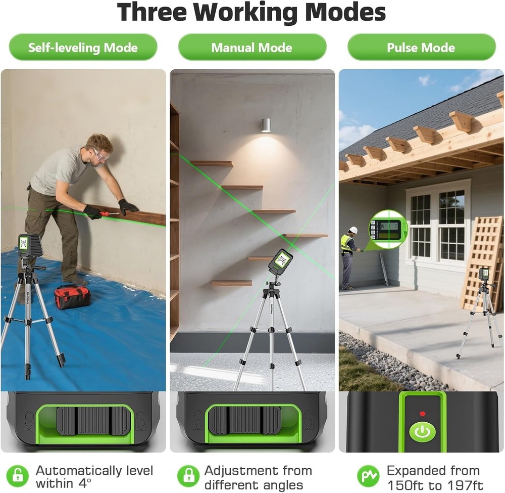 Professional-Grade Laser Level with 197ft Pulse Mode & Adjustable 40in Tripod