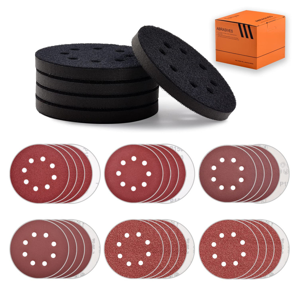 5 Pcs 5 Inch 8 Holes Hook and Loop Backing Sponge Pad Soft Density Interface Pad