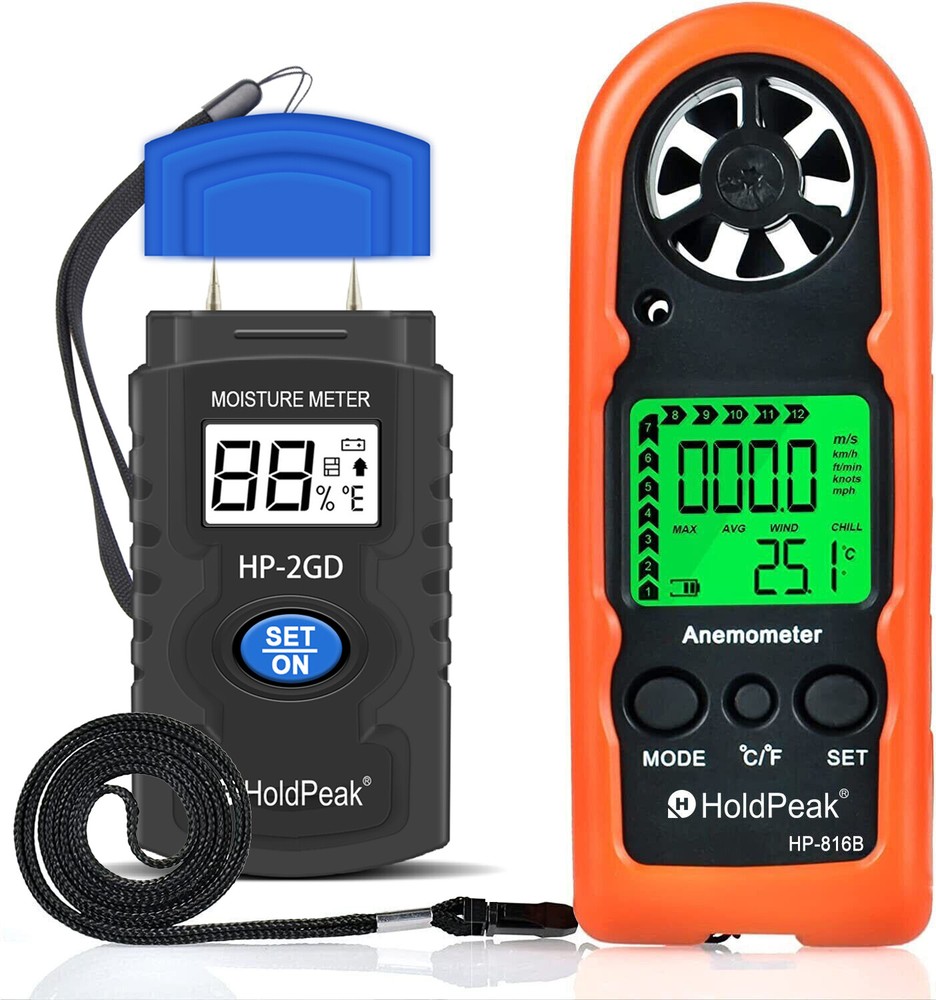 Digital LCD Air Wind Speed Anemometer with Moisture Meter Detector Testing Set