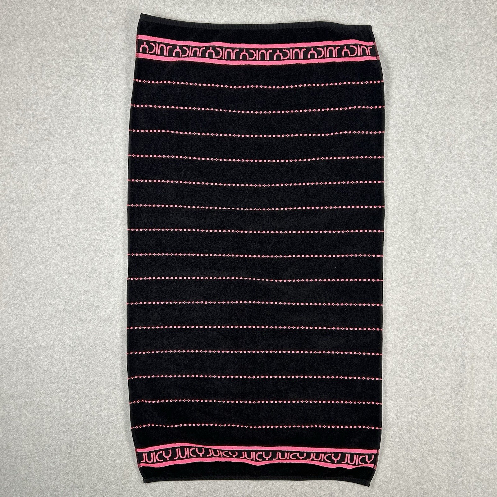Juicy Couture Logo Pink Black Spellout Stripe Cotton Swim Pool Beach Bath Towel