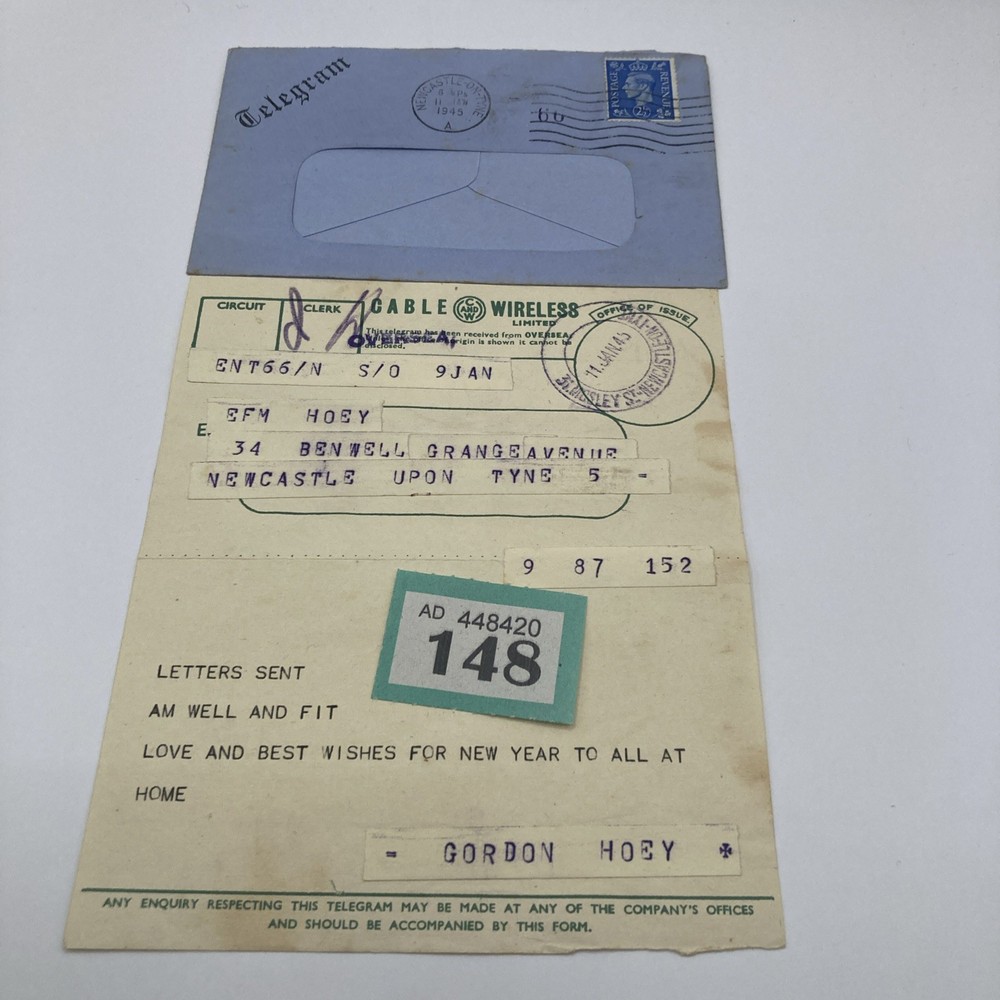 1945 Cable & Wireless Via Imperial Telegram - Newcastle postmark