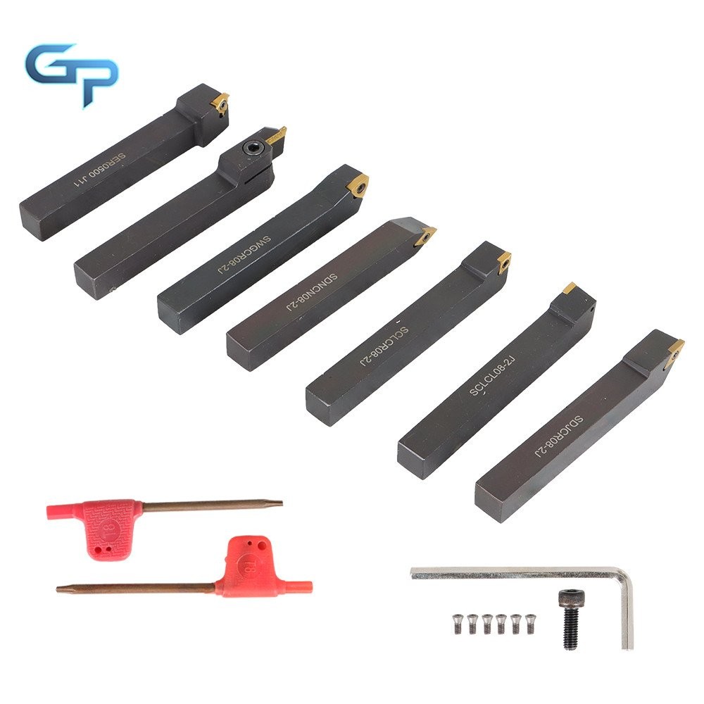 7Pcs Carbide Indexable Turning Tool 1/2" Tool Bit Thread Insert+Holder For Lathe