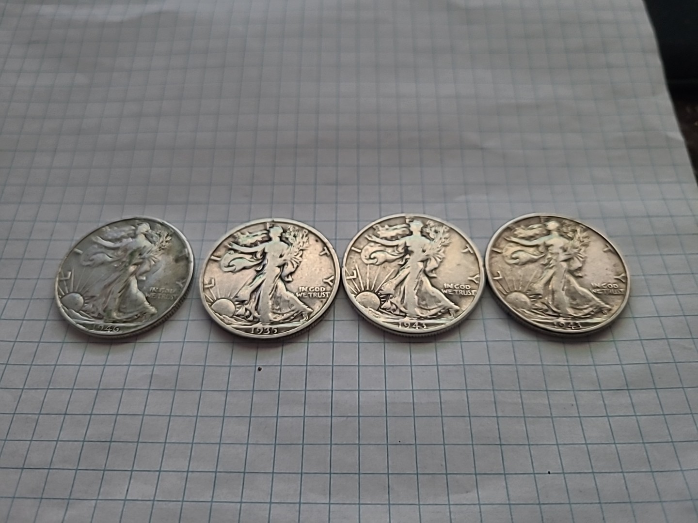 4x Walking Liberty Half Dollar 50c 90% Silver Coins - NICE! 2 Dollar Face Value