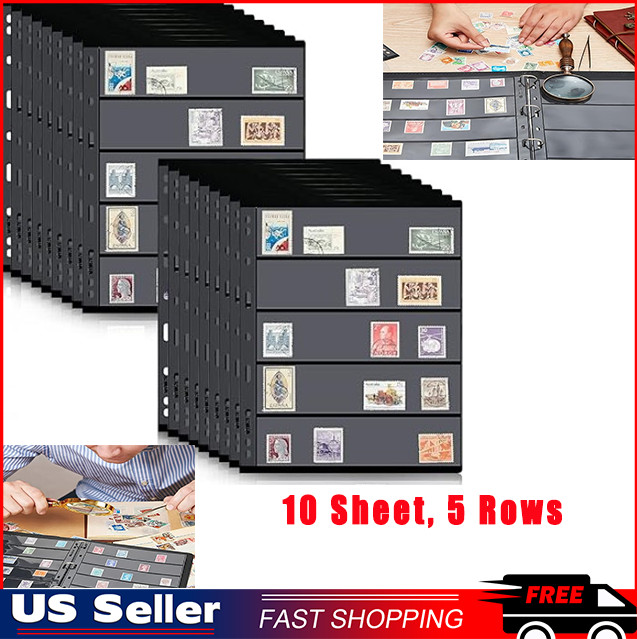 Stamp Pages for Stamp Album Binder Pages for Stamp Collectors 10 Sheet, 5 Rows