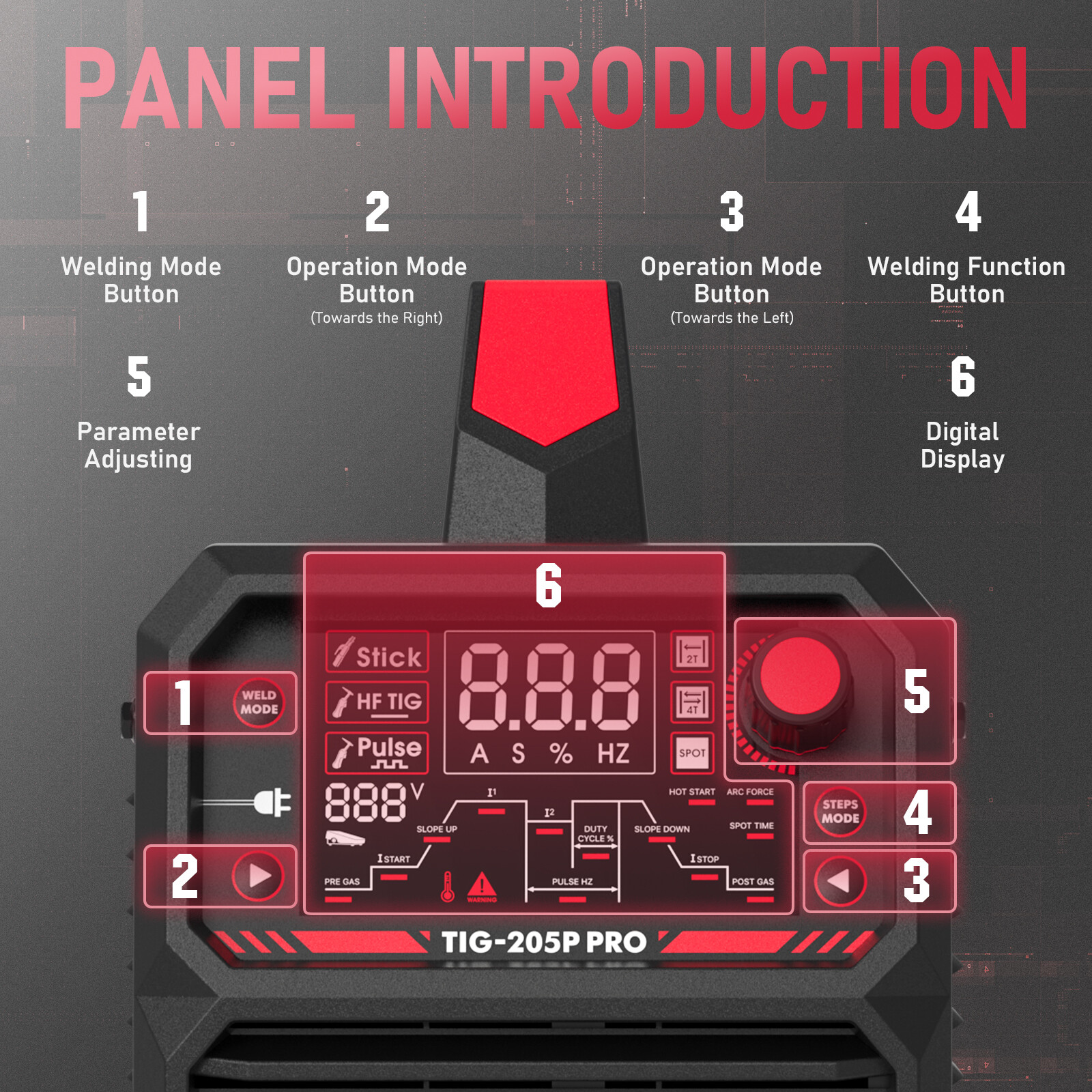 TIG Welder Welding Machine 205A STICK/DC TIG/PULSE TIG 3 In 1 Welder 110V/220V