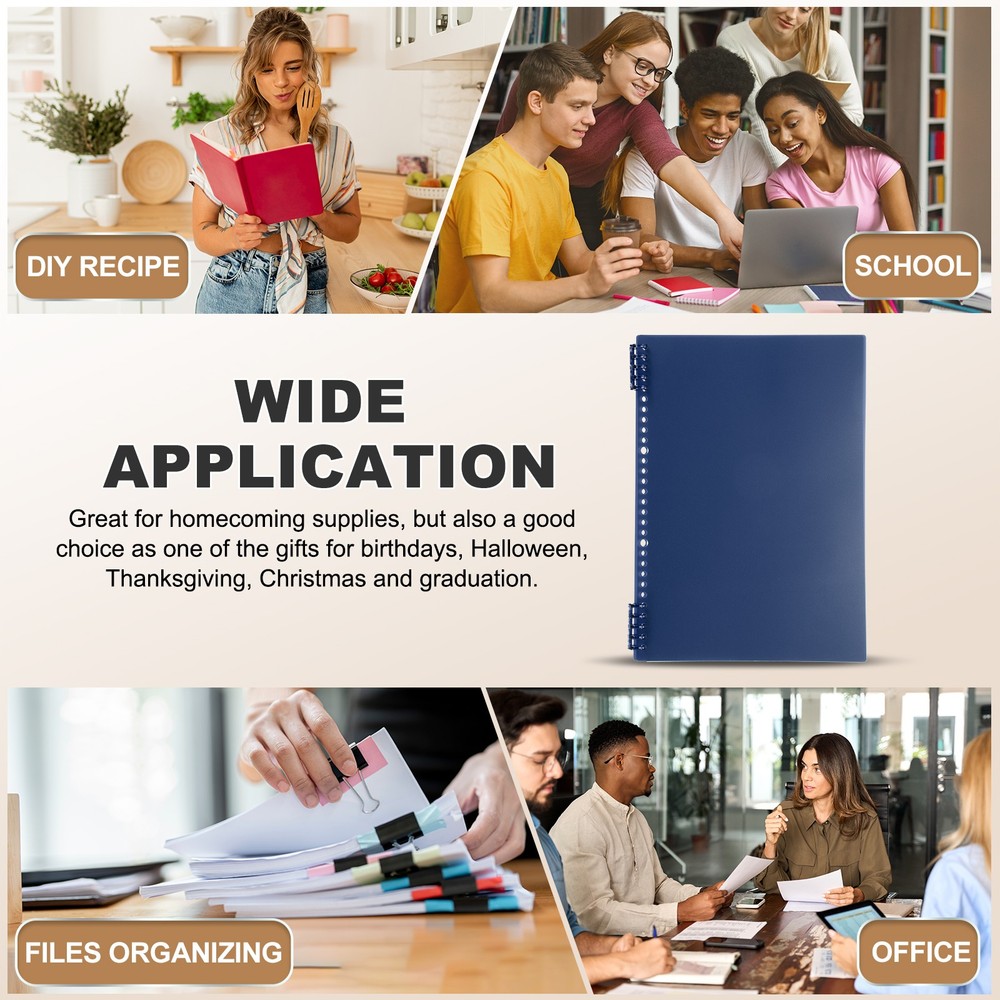 12 Pack A4 22 Mil Plastic Notebook Binder Covers with Binding Comb, Dark blue