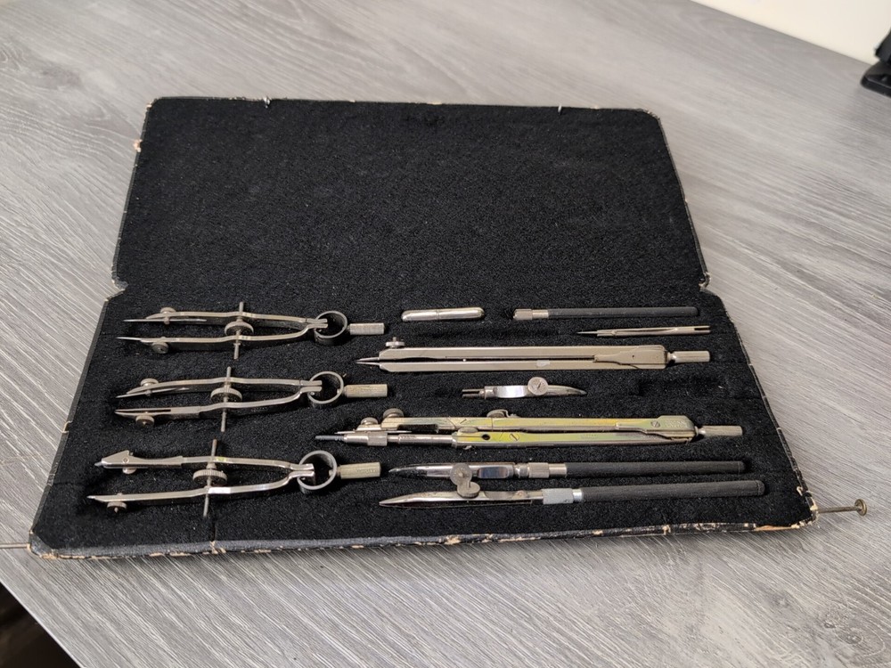 Vintage Drafting Tools Set With Case