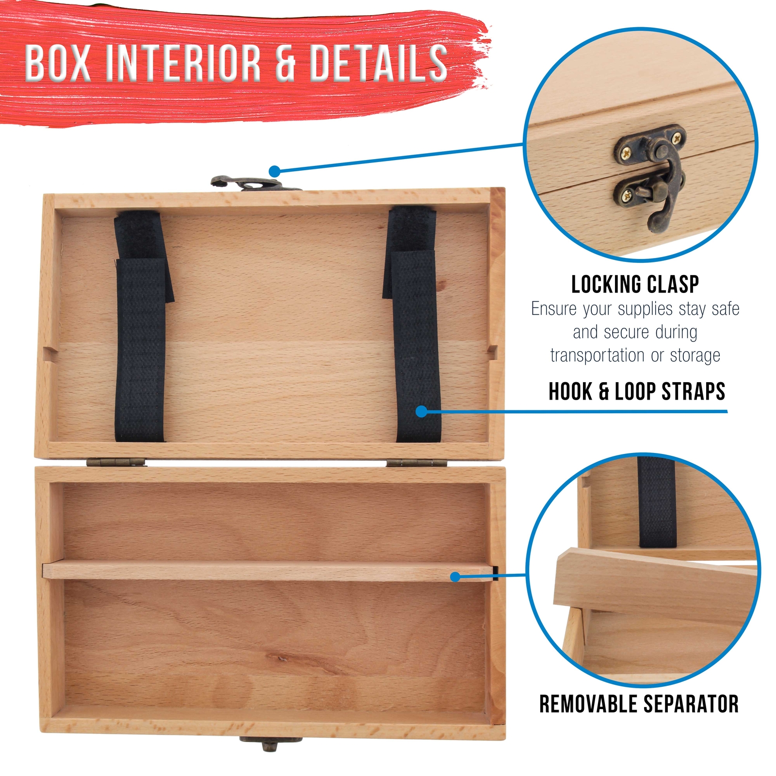 US Art Supply Small Artist Tool and Brush Storage Box with Locking Clasp