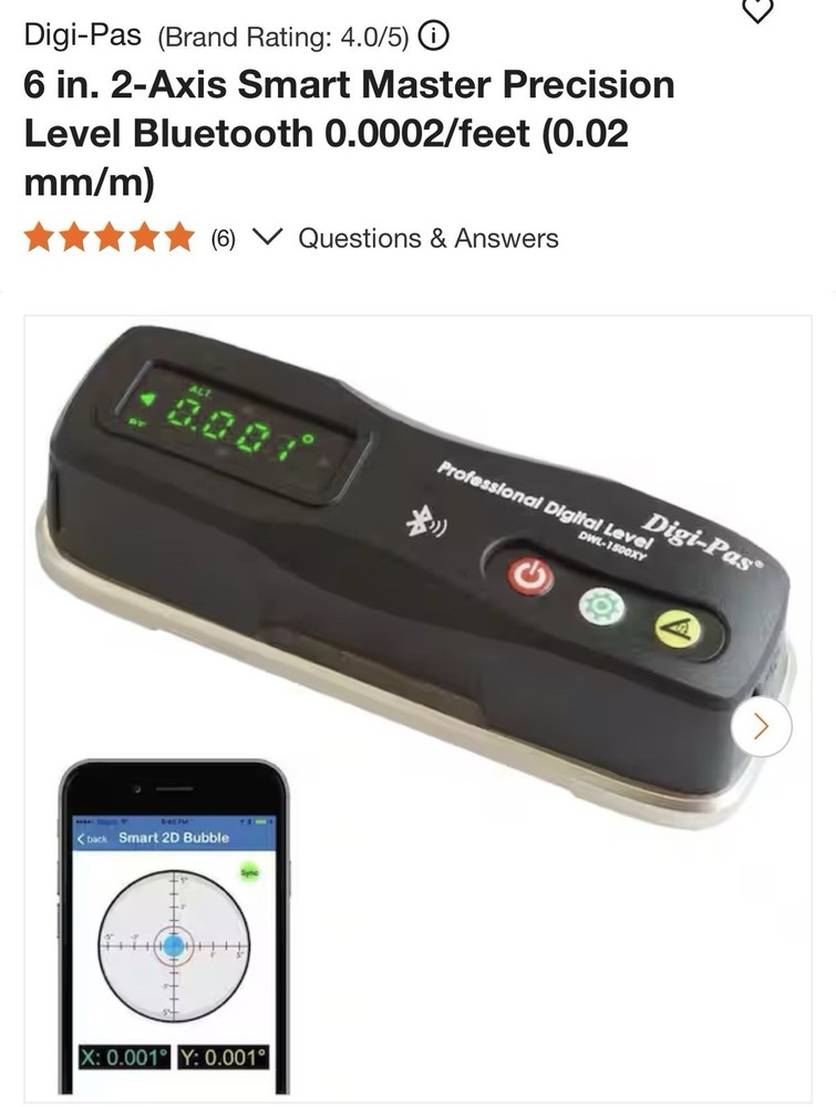 Digi-Pas 2-Axis Smart Master Precision Digital Level Bluetooth (DWL1500XY)