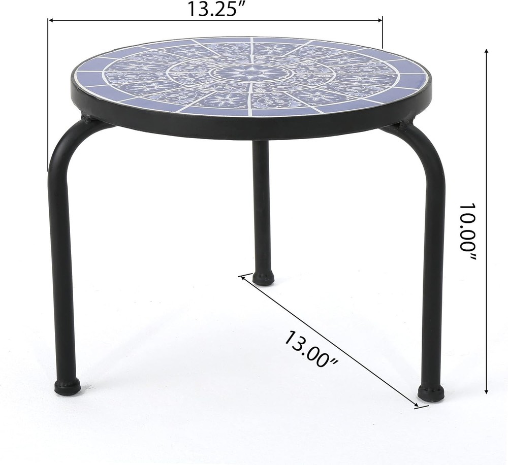 Versatile Ceramic Tile Side Table with Iron Frame - Perfect for Outdoor Decor