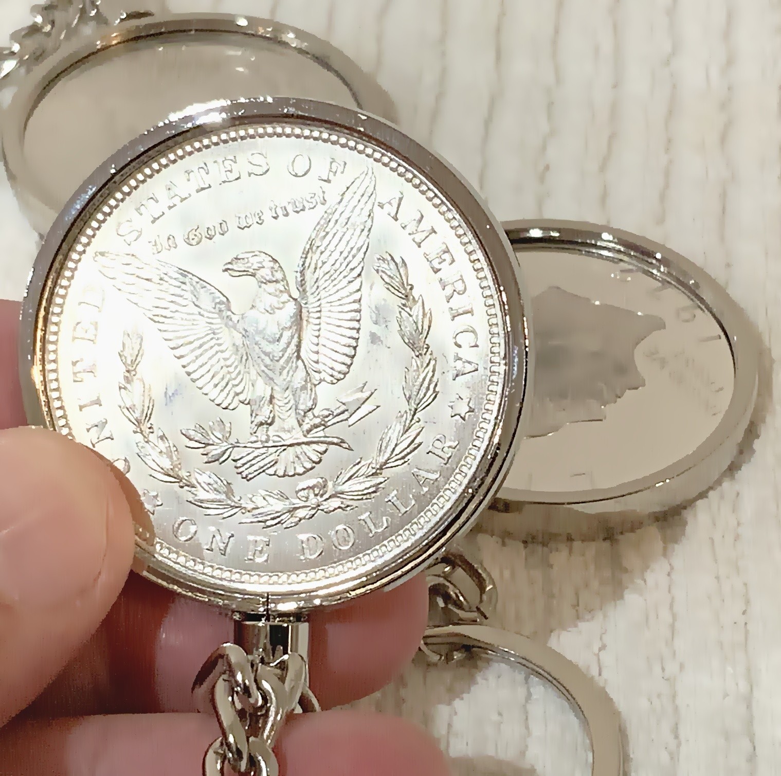 38MM BEZEL FITS Morgan, Peace, Ike Dollars For Coin Keychains (SILVER)
