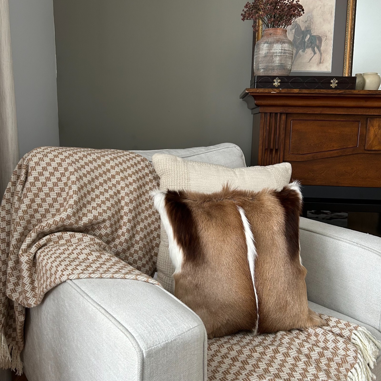 Springbok Skin Pillow Case 17x17" Springbok Skin Cushion Case Beige Backing