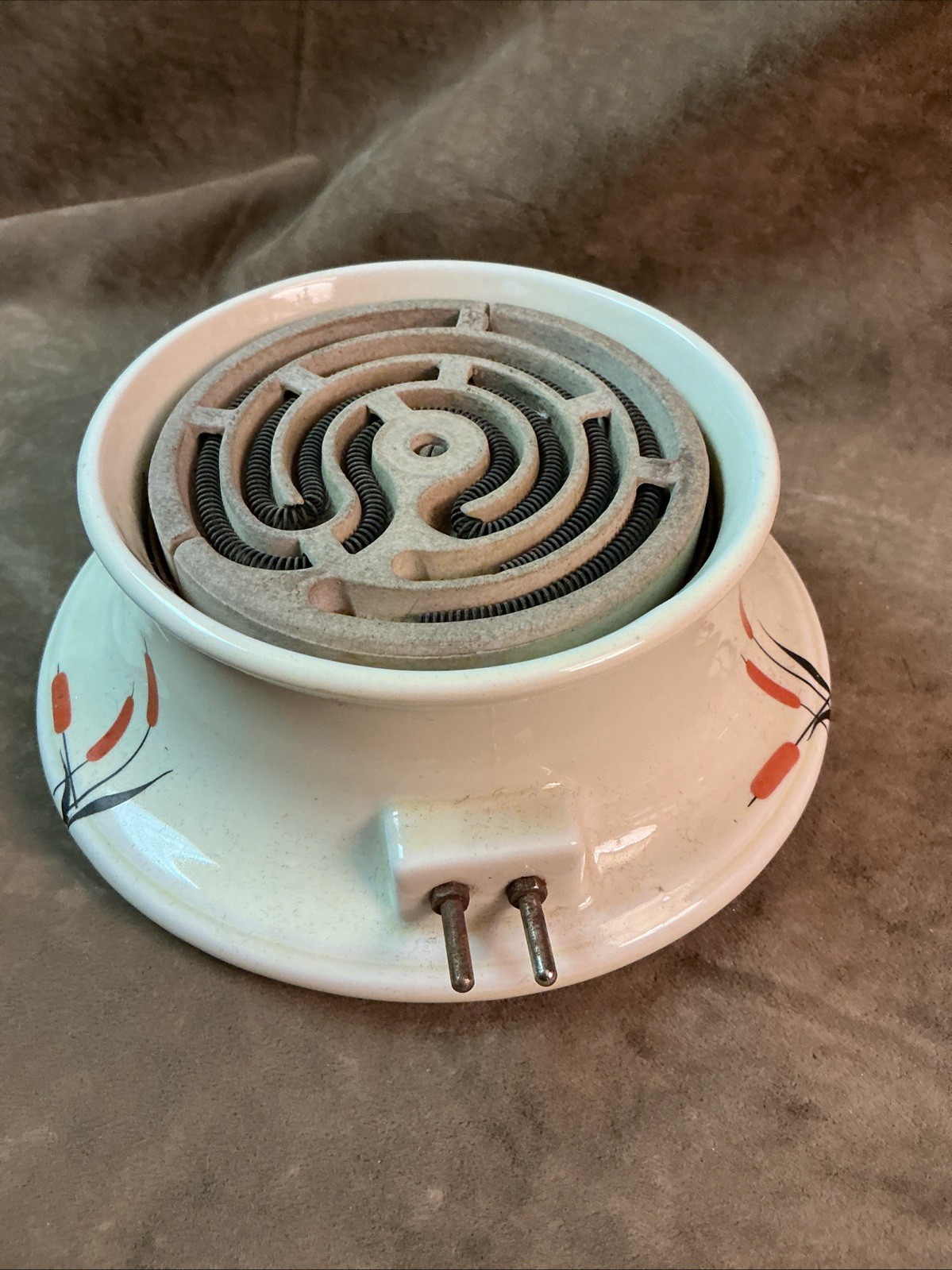 1930s universal porcelain Cattail pattern Westinghouse coffee warmer hot plate
