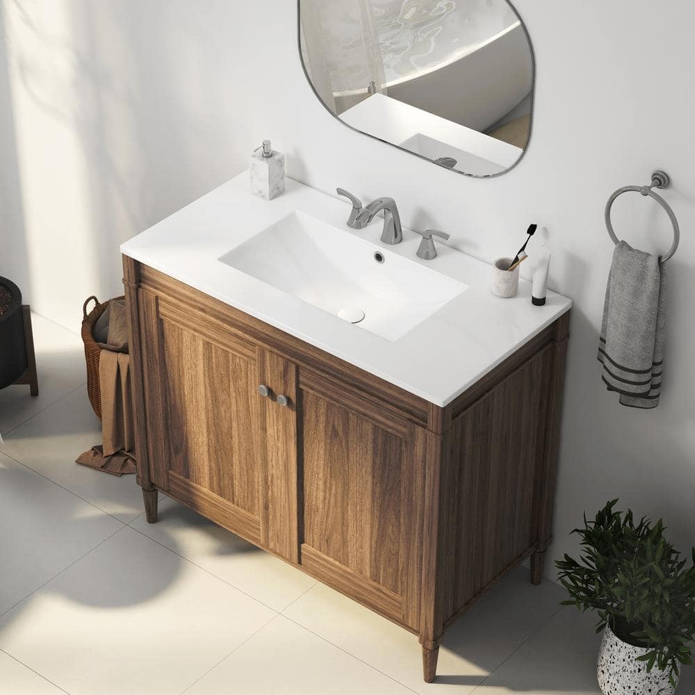 Eridanus Tucson 36"x18" Vitreous China Vanity Top White Single Sink 3-Hole 8"