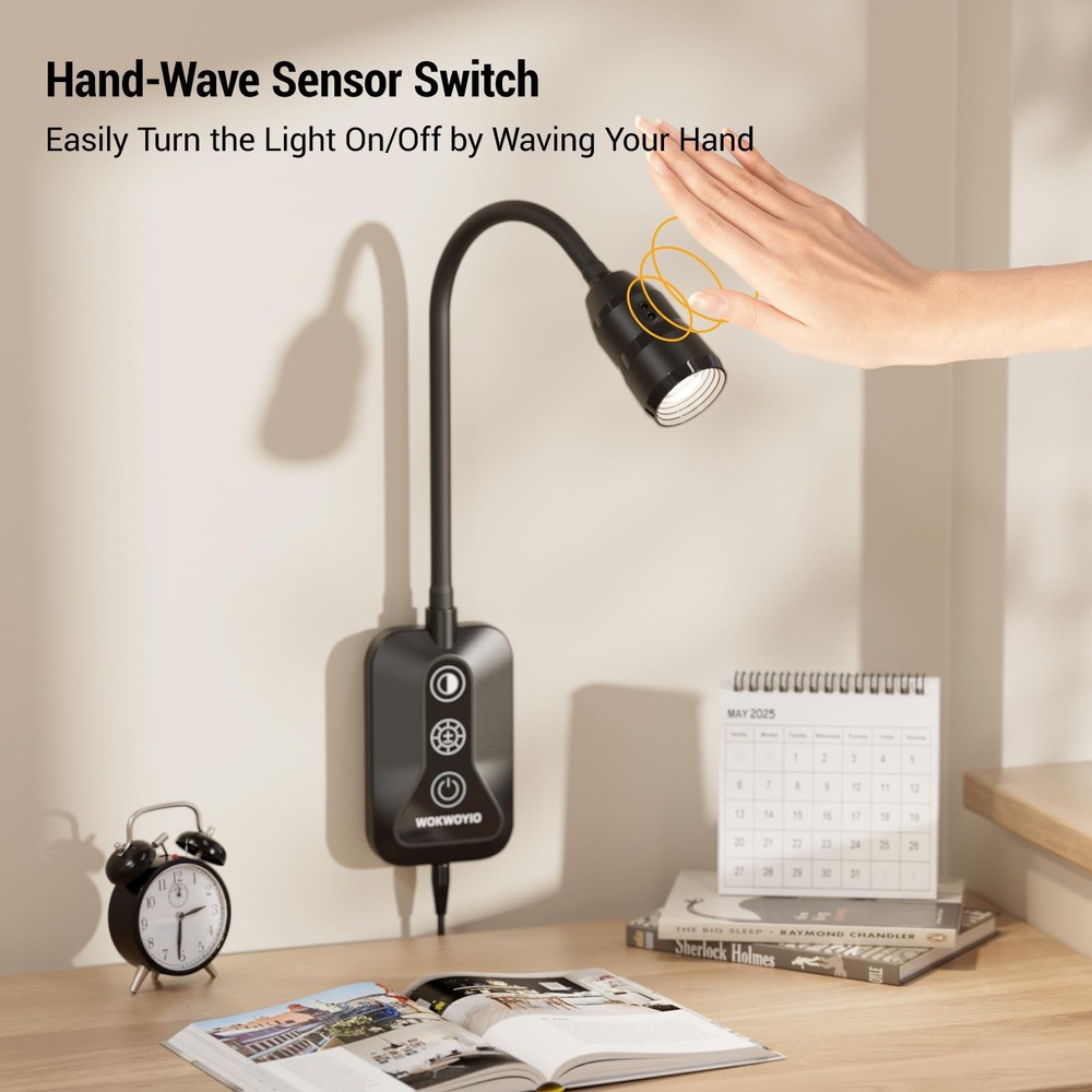 Wall Mounted Reading Light with Hand Sweep Sensor Switch, Book Light for Read...