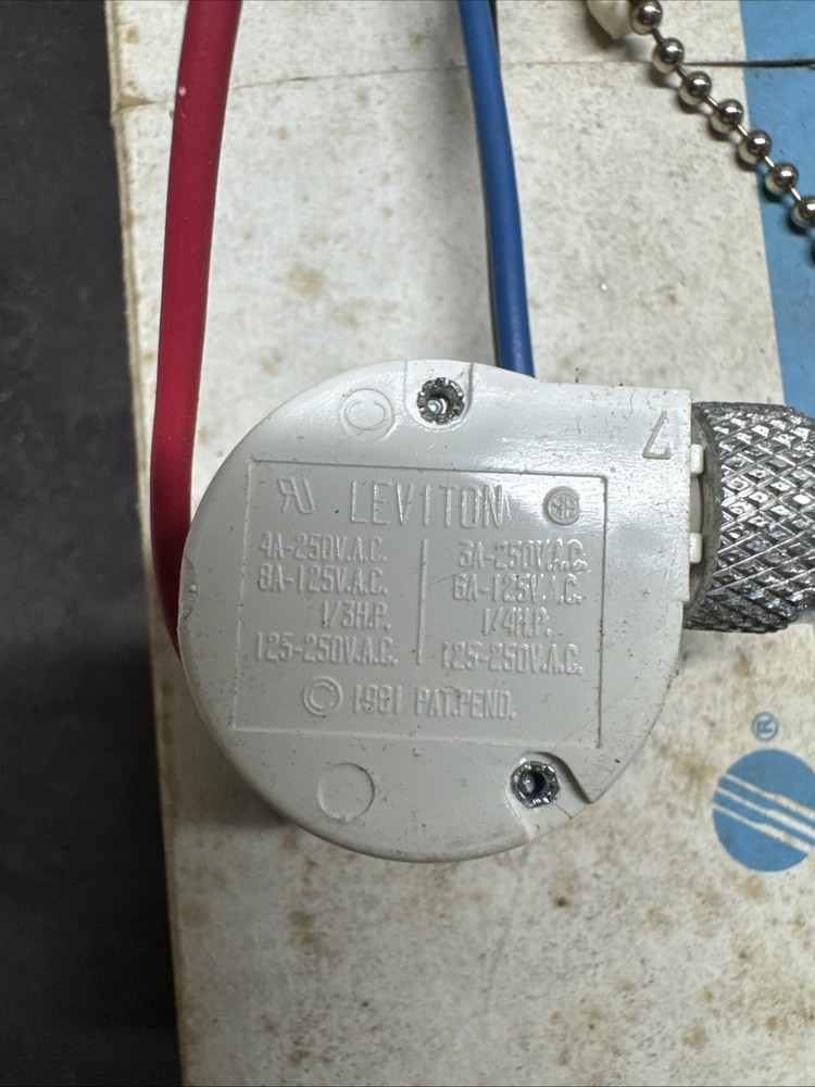 Leviton 1691-50 Pull Chain Switch Three Speed Four Position White