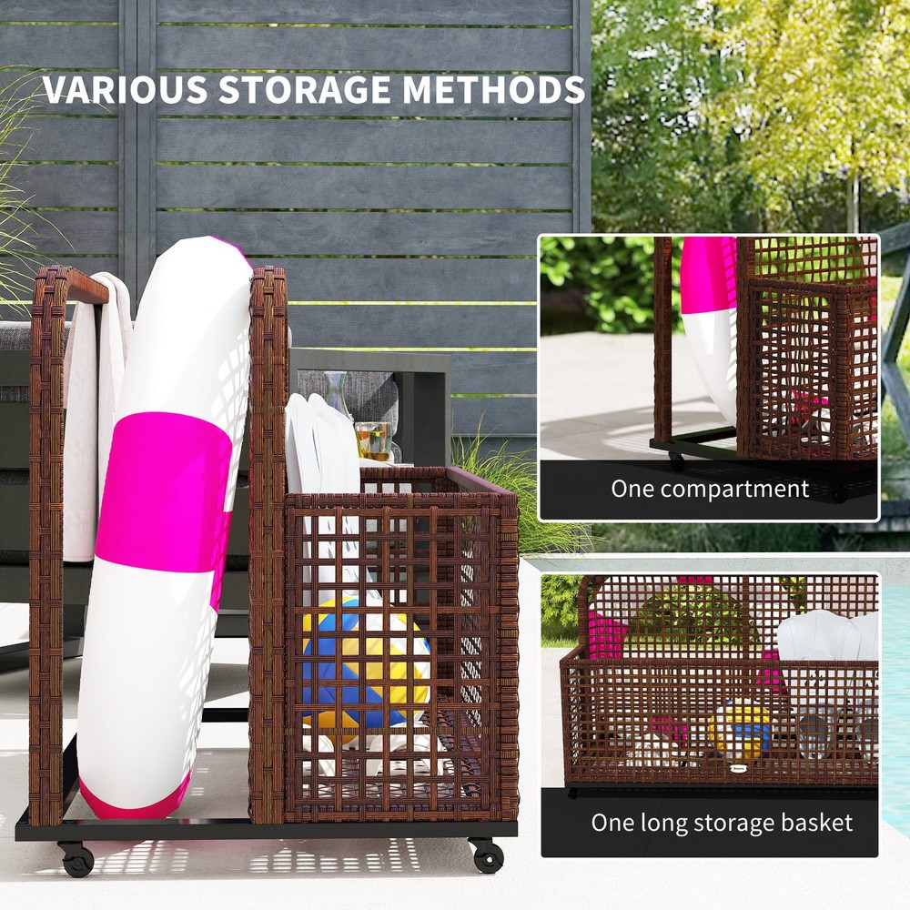 Outsunny Pool Float Storage with Wheels, Pool Caddy, Brown