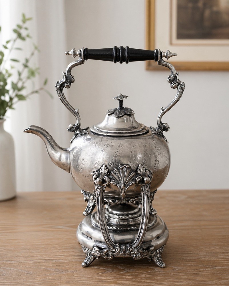 JD & Co Tea Pot Spirit Kettle Burner Wick Silver Plate