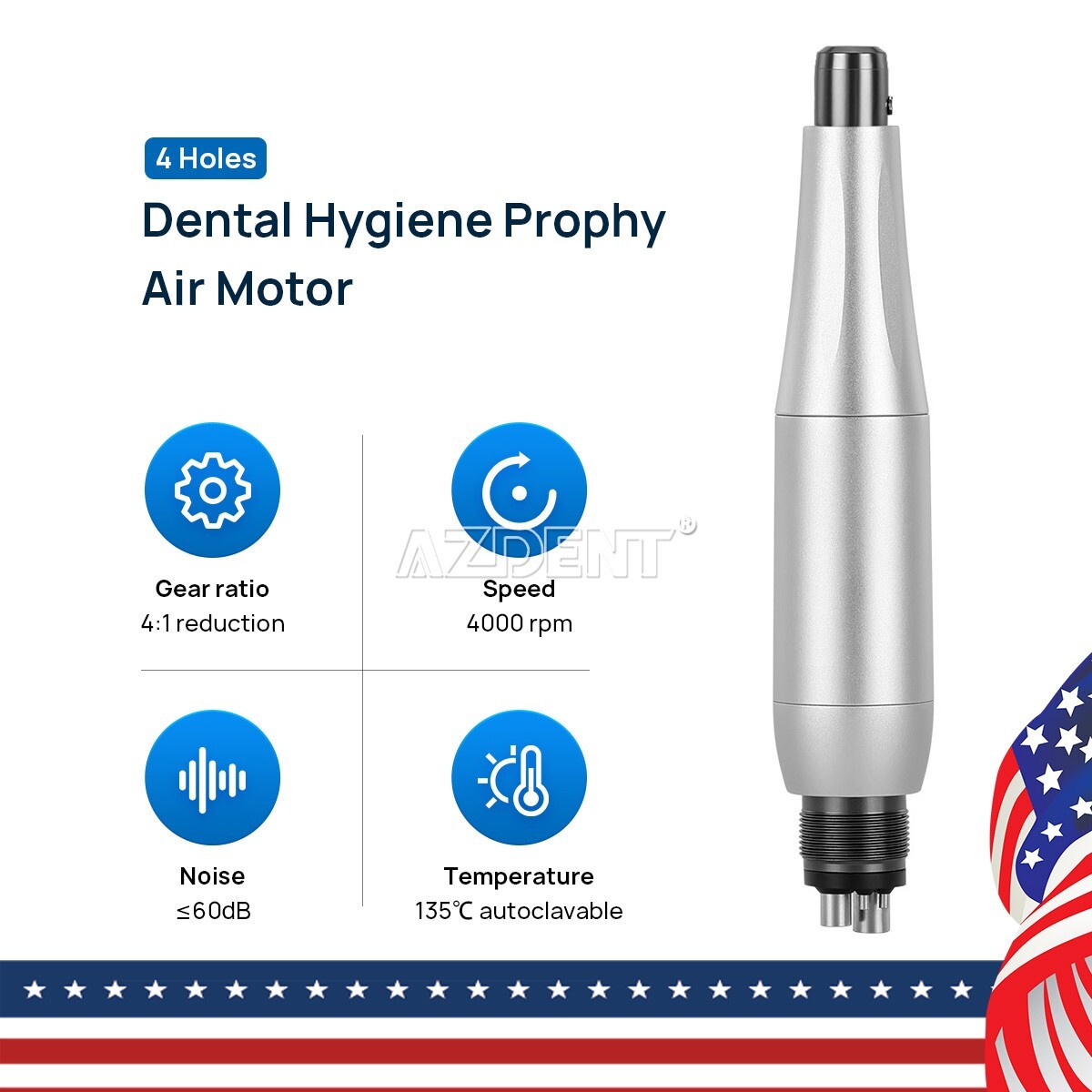 Dental Hygiene Prophy Handpiece Air Motor 4Holes 4:1 Nose Cone 360°Swivel 4K RPM