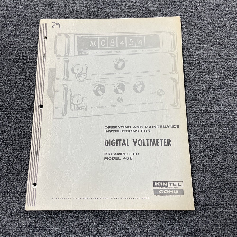 Kintel COHU Model 458 Preamplifier Digital Voltmeter Operating Instruction