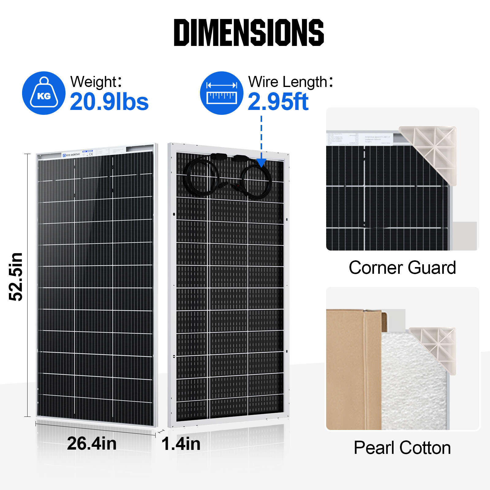 ECO-WORTHY Bifacial 195W Watt 12V Solar Panel Mono HighEfficiency PV for Sunshed