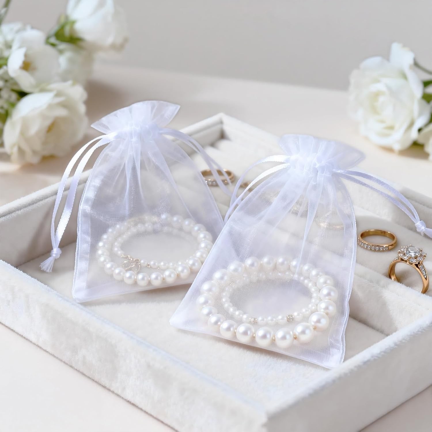 50Pcs Organza Bags, 2x3 inch Gift Favor Bags, White Wedding Favor Bags, Jewel...