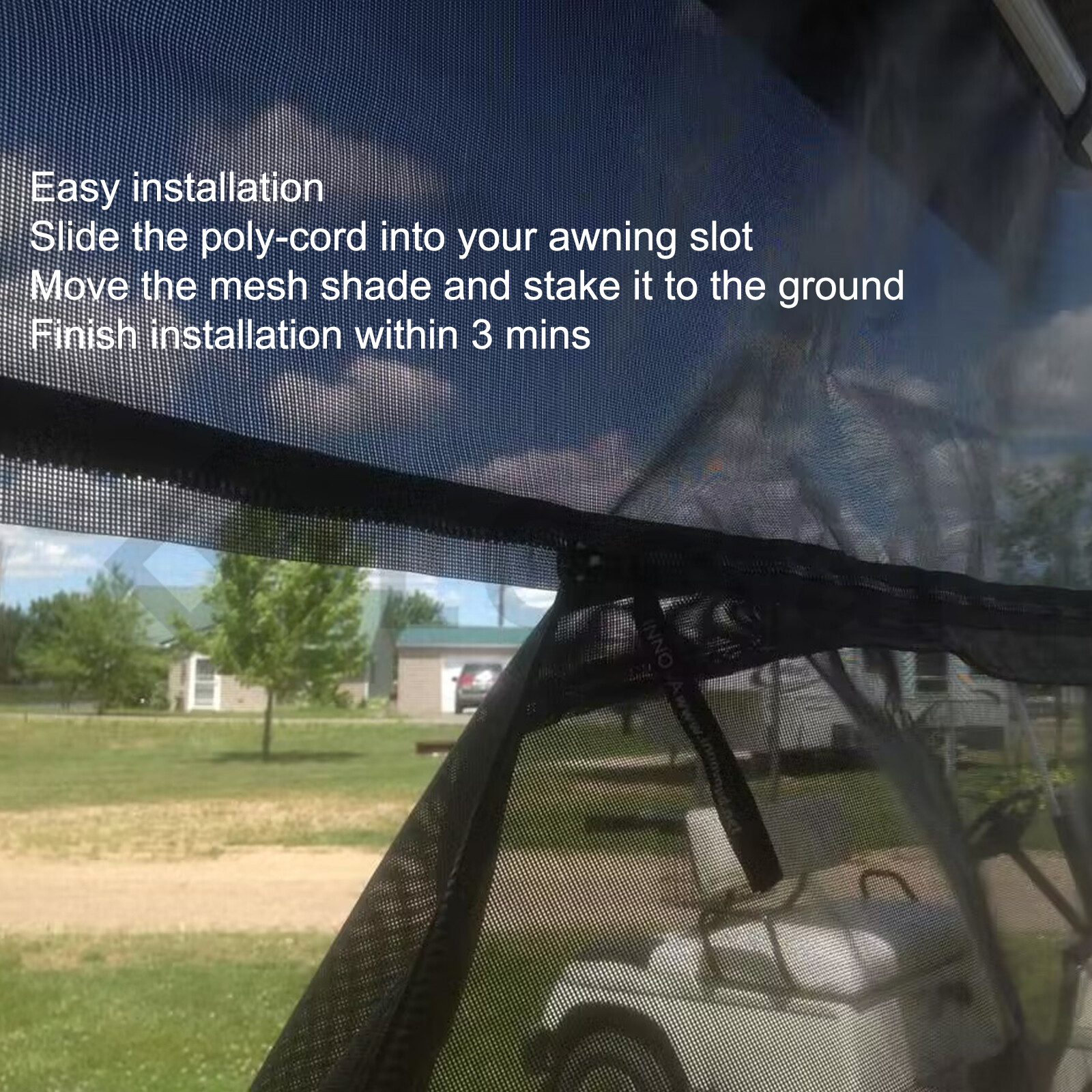 RV Awning Sun Shade Screen - Black Mesh Sunshade UV Block (11'-19') x 9'