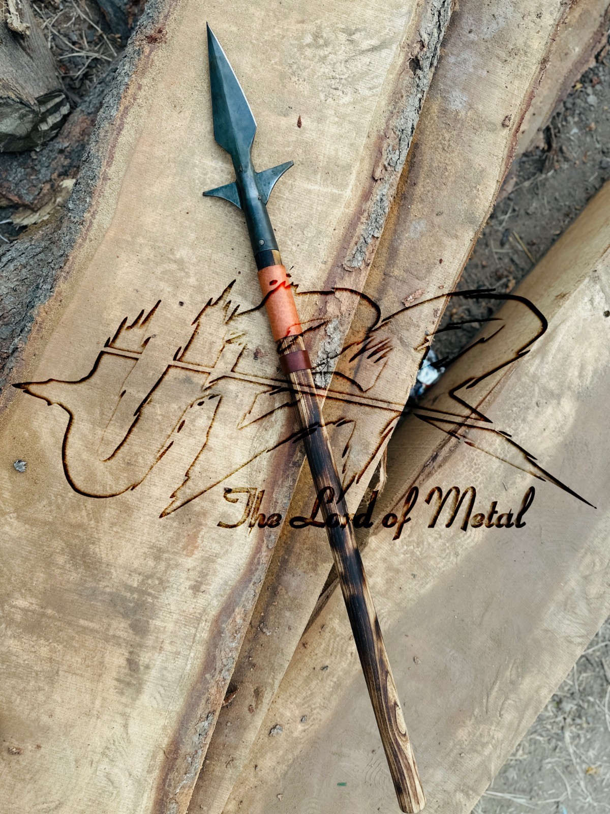 38" UBR CUSTOM HANDMADE HIGH CARBON STEEL BOAR HUNTING SPEAR WITH LEATHER SHEATH