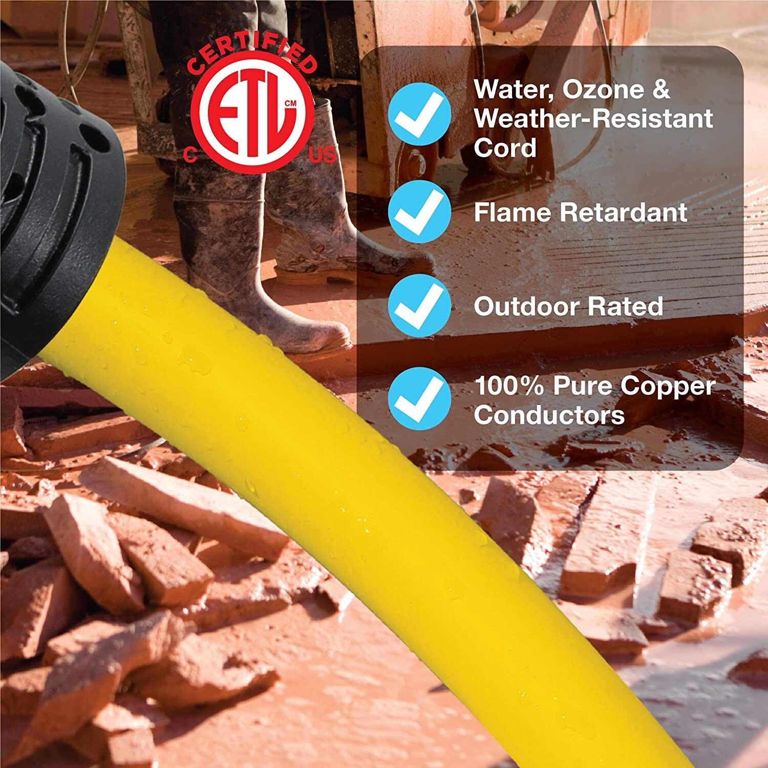 CP 100 ft 12/3 SJTW Heavy Duty Outdoor Extension Cord, 3 Prong Grounded, CP10146