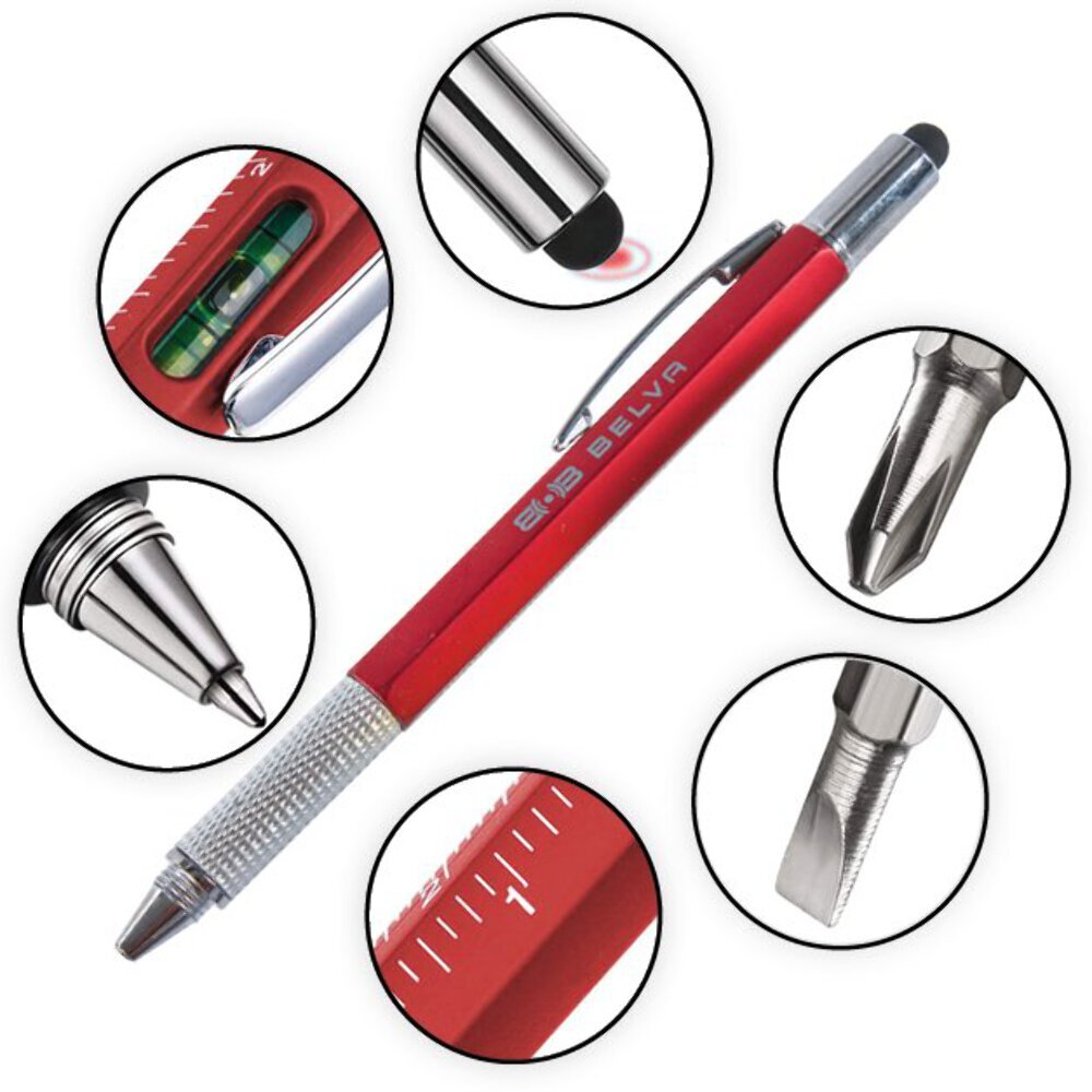 BAPEN3PK 6 in 1 Multifunction Tool Pen with 5 Refills - 3 Pack Gray Yellow Red
