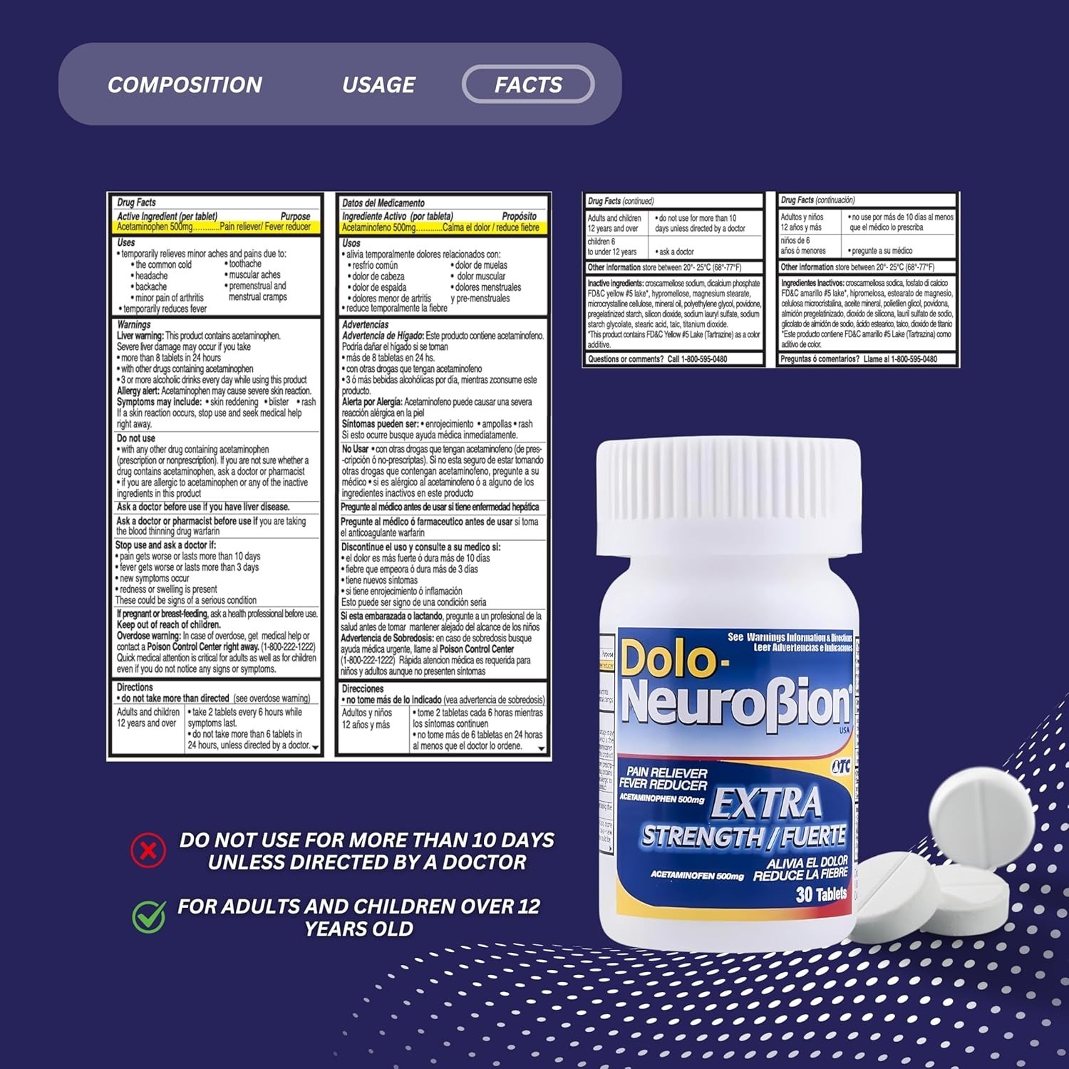 Dolo Neurobion 30 Tablets - Pain Reliever, Fever Reducer, Extra Strength, Fuerte