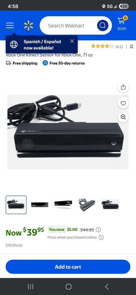 Microsoft Xbox One Kinect Motion Camera Model 1520 Black Wired