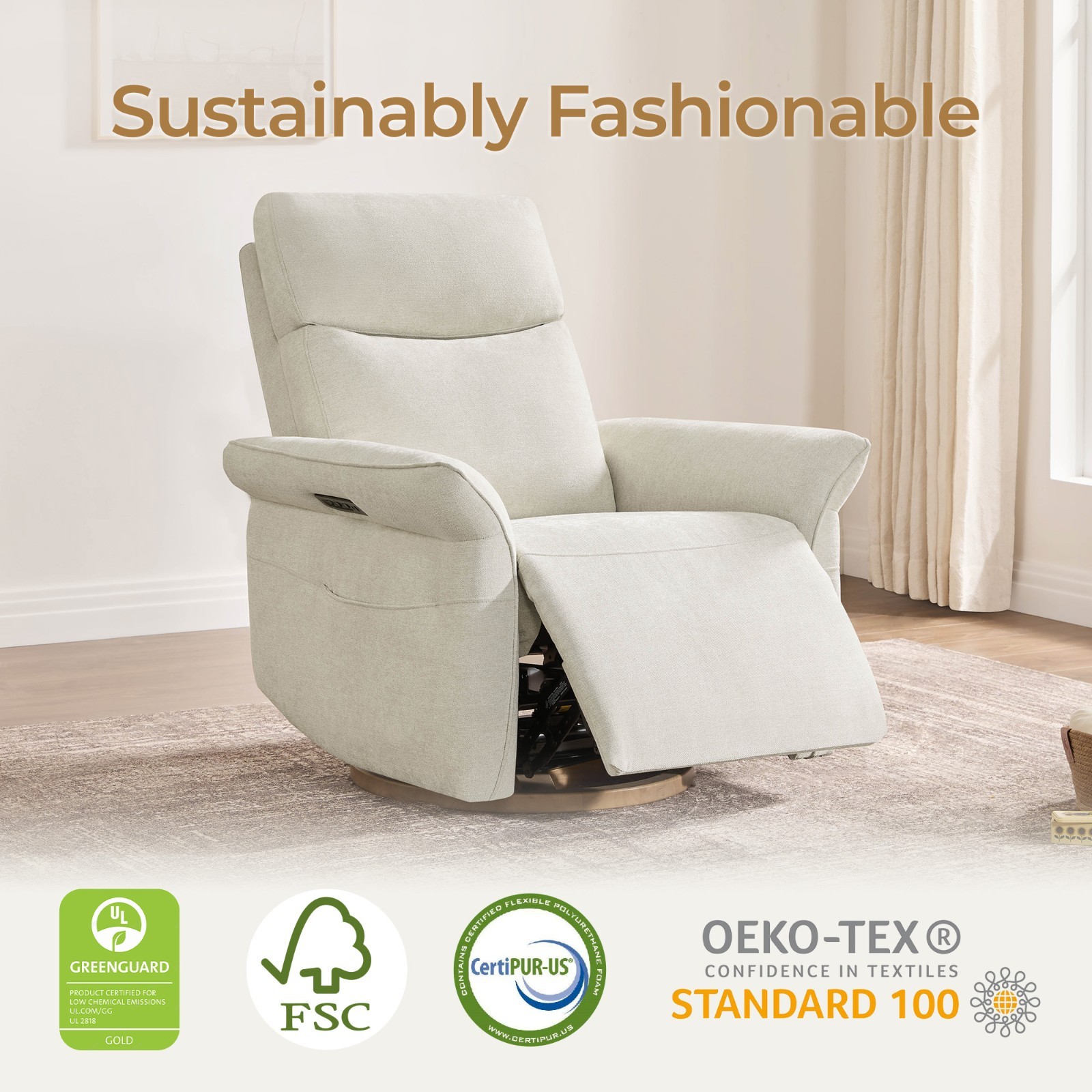 CHITA Power Recliner Chair, Triple-Motor Swivel Glider,GREENGARD Gold Certified