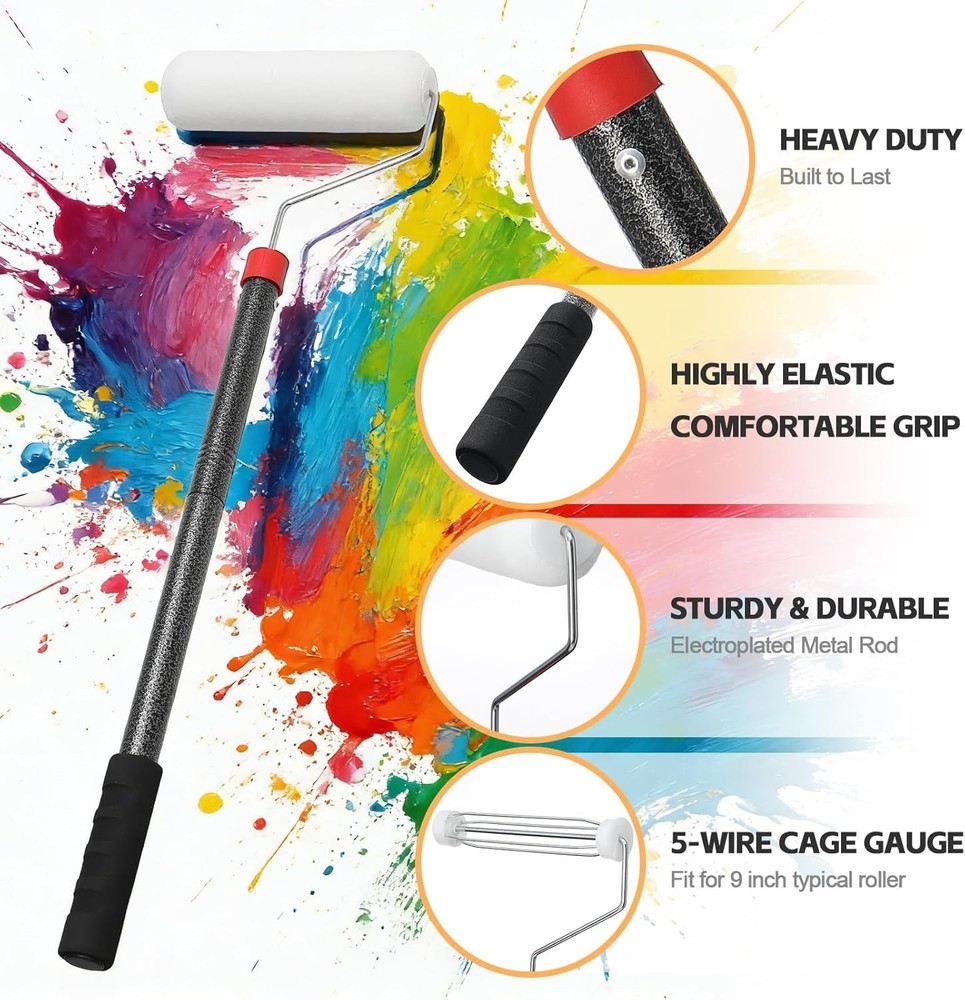 Paint Roller Brush Kit, 6 FT Paint Roller Extension Poles Multi-Function Paint R